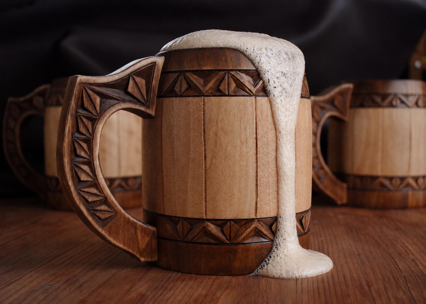 Viking Mug - Personalized Viking Tankard, Wooden Beer Mug, Celtic Knots, Engraved groomsman Cup