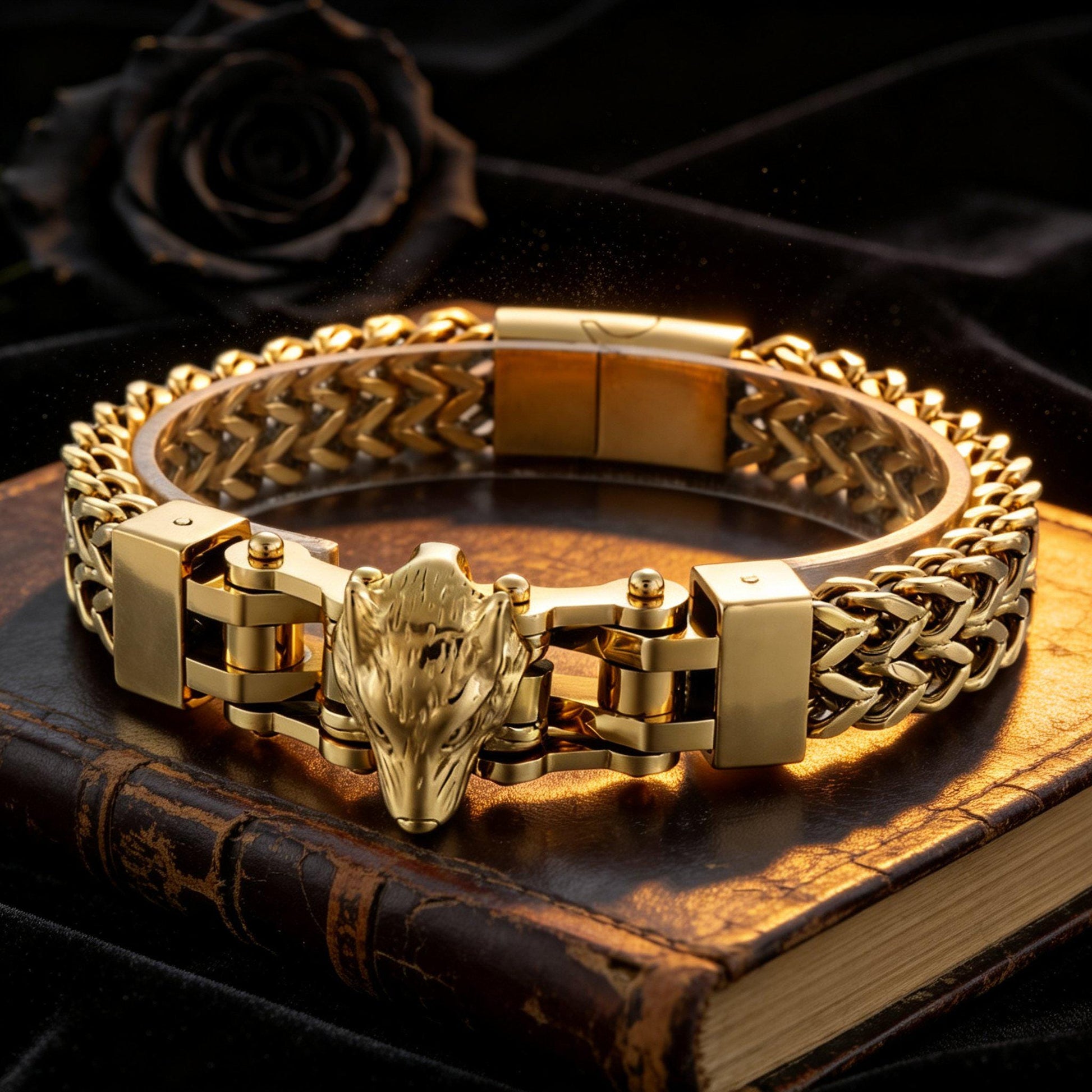 Viking Wolf Bracelet - Vintage Heavy-Duty Distressed Viking Wolf Head Titanium Steel Bracelet /