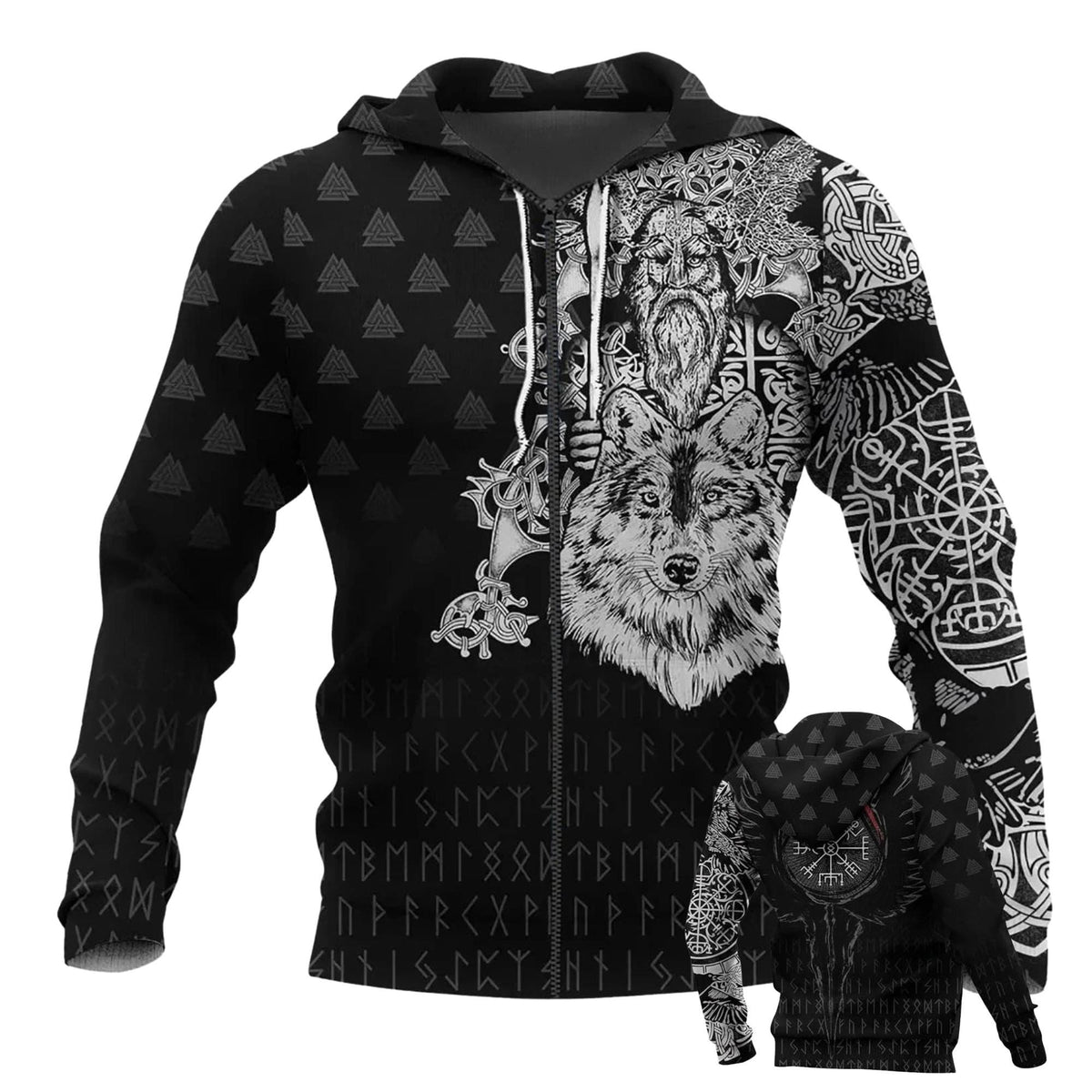 Viking Wolf Hoodie - Viking Zip Hoodie, Norse Wolf 3D Hoodie, Custom Name Midweight Jacket Gift