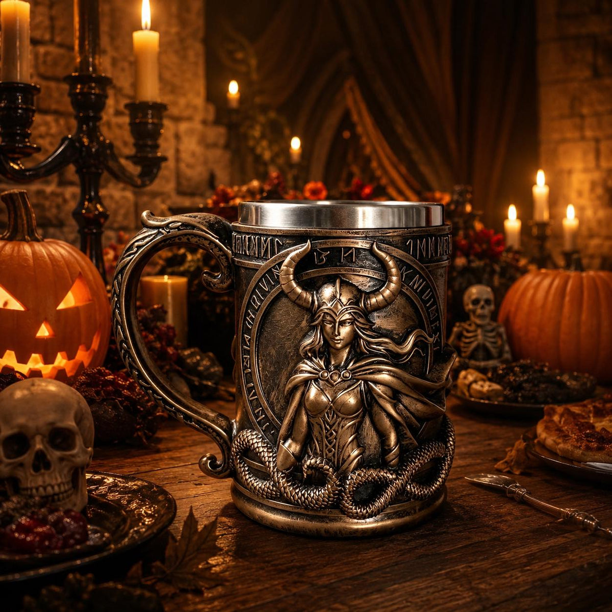 Viking Mug - Viking Axe Handle Beer Mug, Handmade Nordic Warrior Stainless Steel Tankard