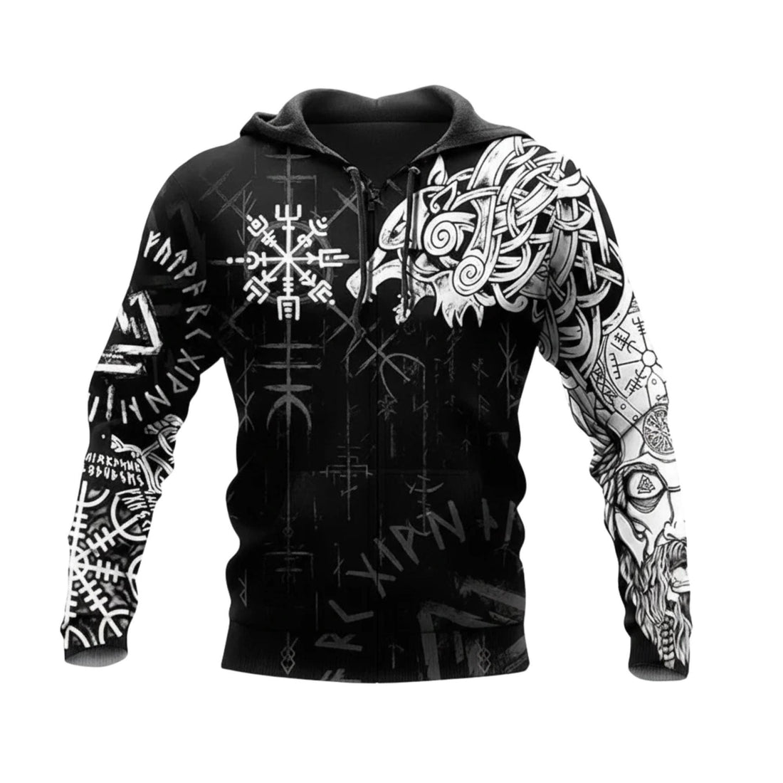 Viking Wolf Hoodie - Viking Zip Hoodie, Norse Wolf 3D Hoodie, Custom Name Midweight Jacket Gift