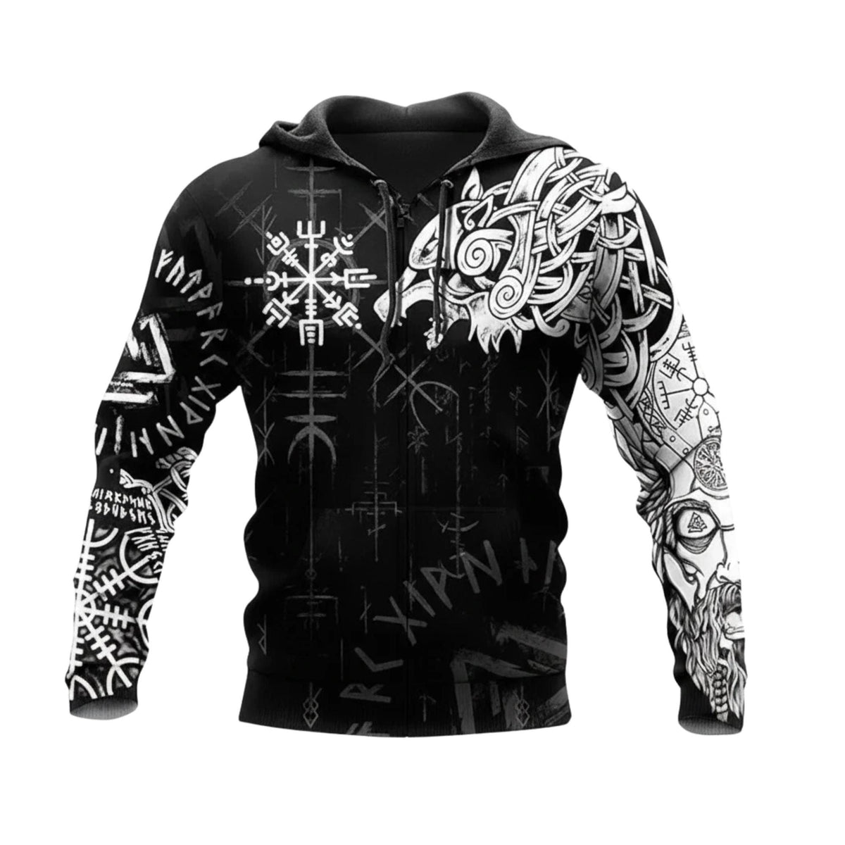 Viking Wolf Hoodie - Viking Zip Hoodie, Norse Wolf 3D Hoodie, Custom Name Midweight Jacket Gift