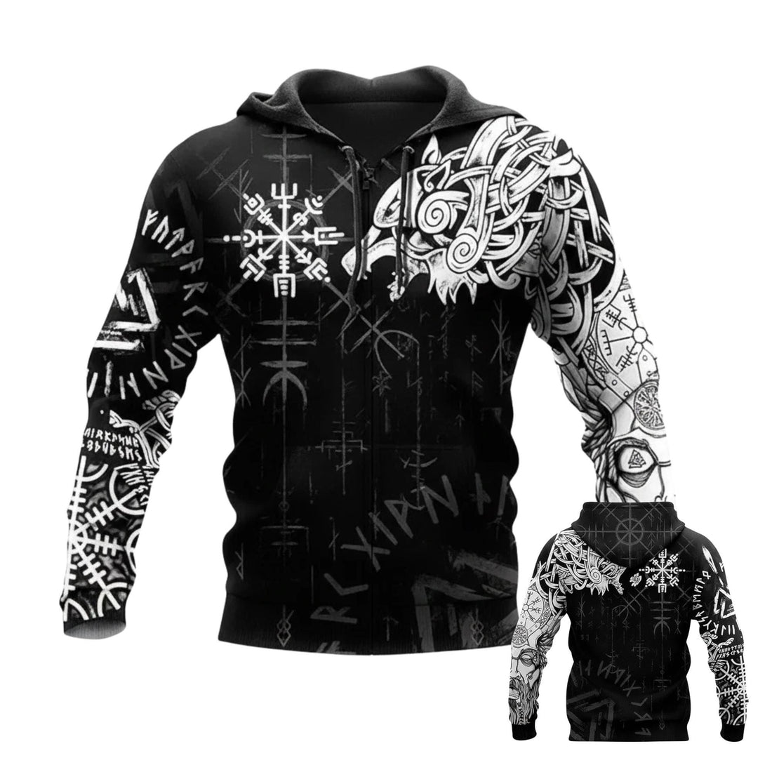 Viking Wolf Hoodie - Viking Zip Hoodie, Norse Wolf 3D Hoodie, Custom Name Midweight Jacket Gift