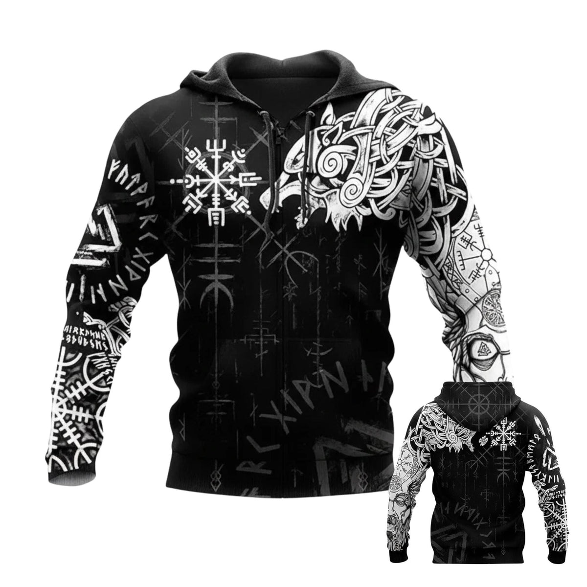 Viking Wolf Hoodie - Viking Zip Hoodie, Norse Wolf 3D Hoodie, Custom Name Midweight Jacket Gift