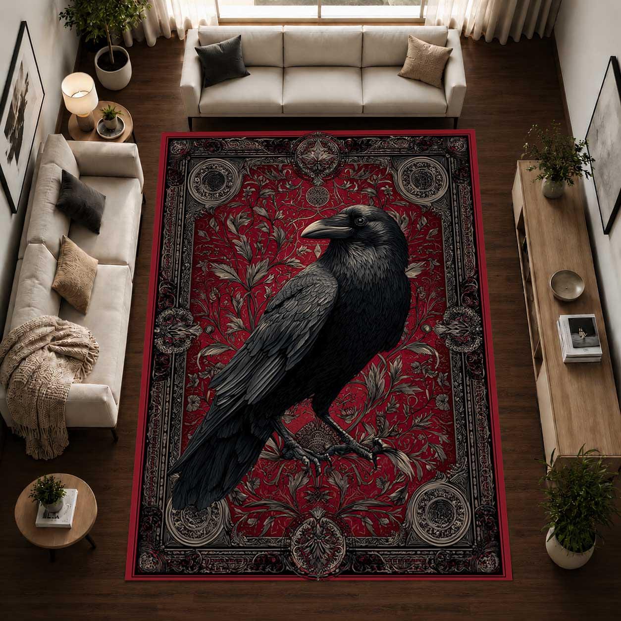 Viking Valknut Rug - Black Gold Norse Raven Viking Area Rug, Open Book Valknut Carpet, Celtic Knot