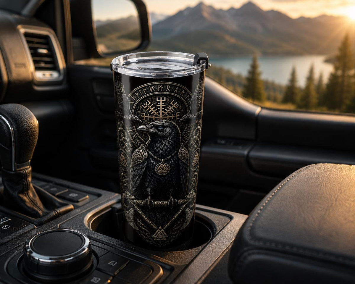Viking Odin Mug - Custom Nordic Viking Mug with Raven & Dragon, Odin Tankard, Handmade Scandinavian
