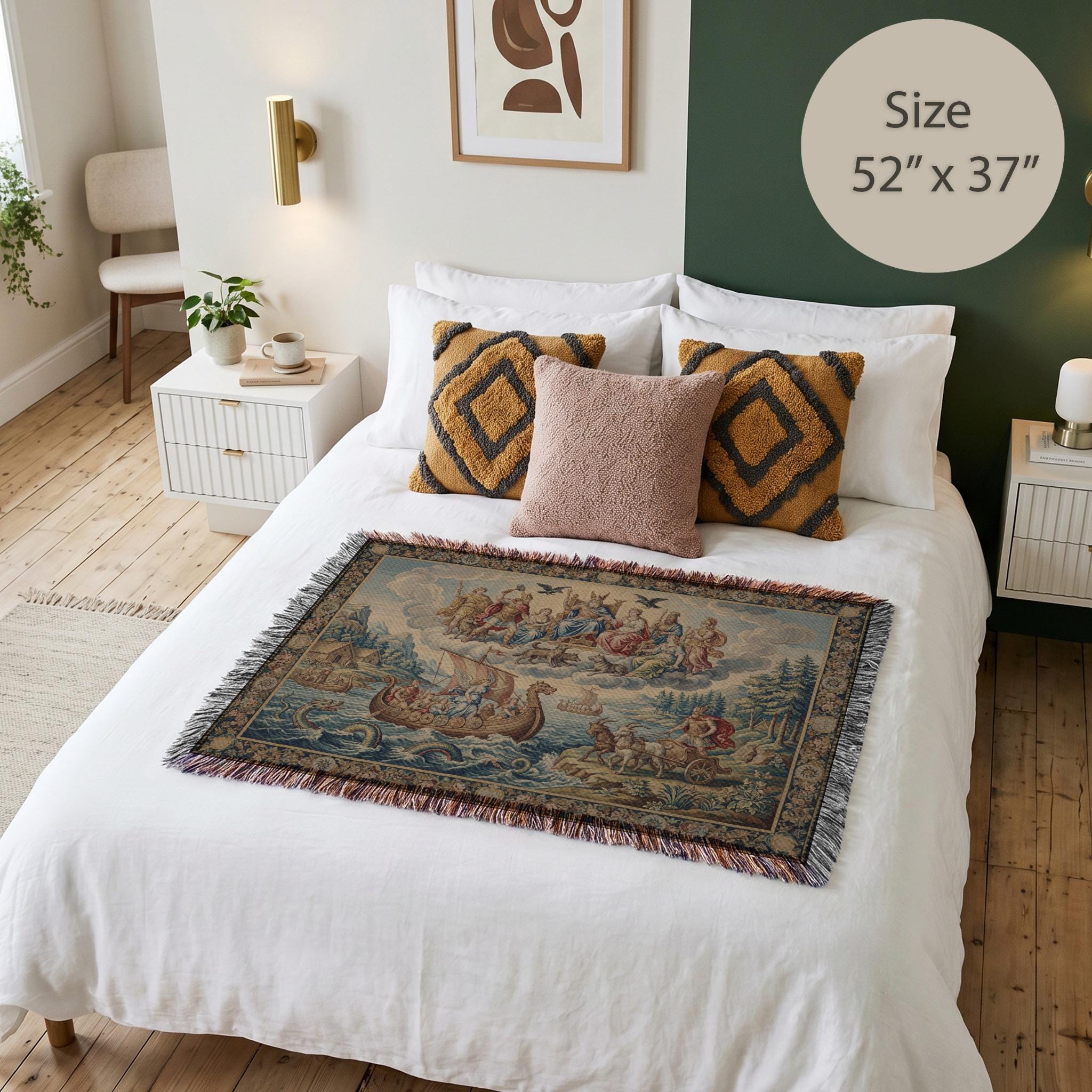 Viking Blanket - Norse Mythology Woven Blanket, Viking Gods Tapestry, Historic Nordic Art Throw