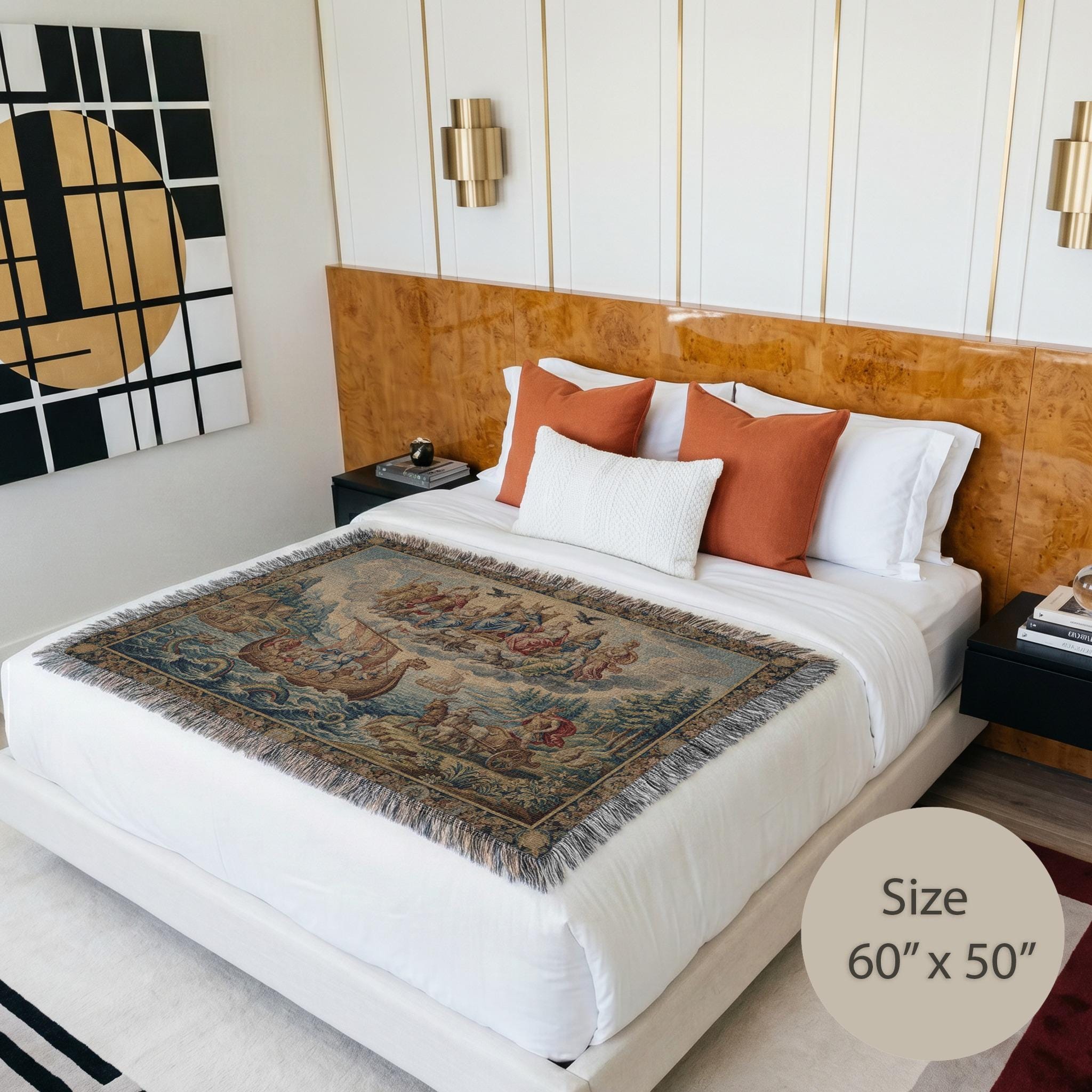 Viking Blanket - Norse Mythology Woven Blanket, Viking Gods Tapestry, Historic Nordic Art Throw