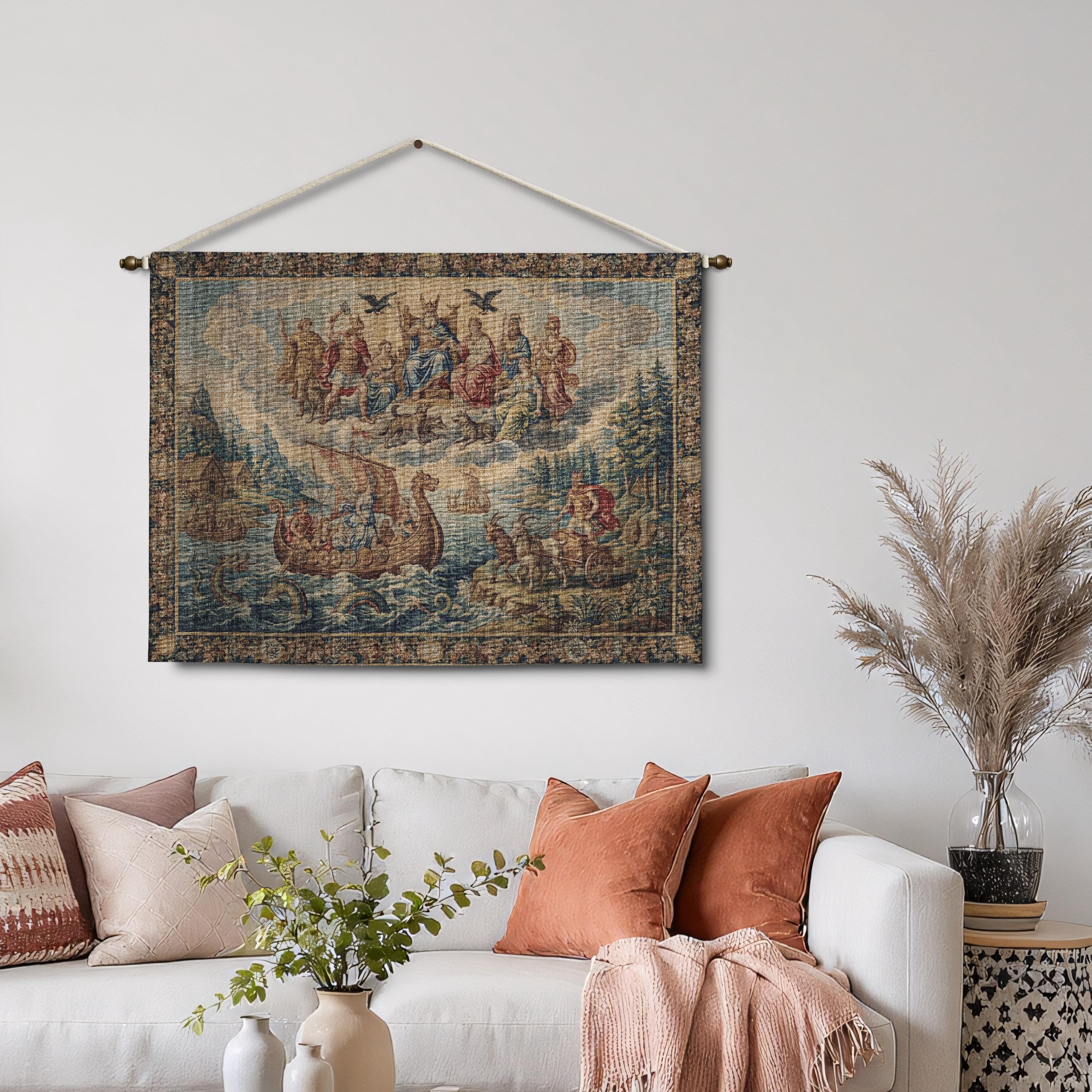 Viking Blanket - Norse Mythology Woven Blanket, Viking Gods Tapestry, Historic Nordic Art Throw