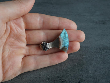 Viking Necklace - Labradorite Viking Axe Pendant, Norse Axe Necklace, Handmade Stone Amulet, Silver