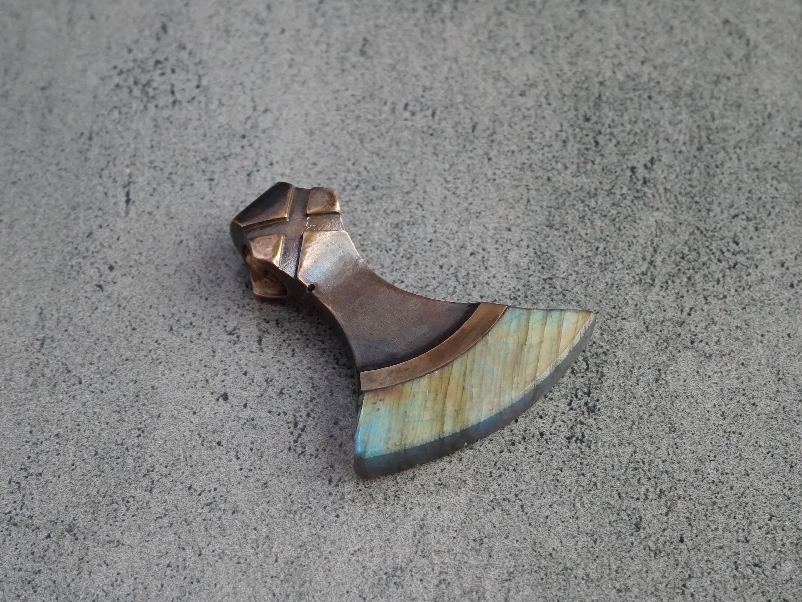 Viking Necklace - Labradorite Viking Axe Pendant, Norse Axe Necklace, Handmade Stone Amulet, Silver