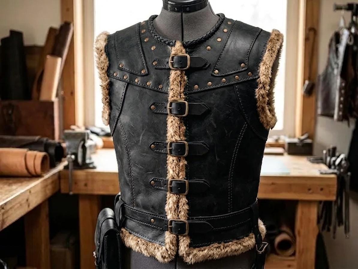 Viking Jacket - Medieval Viking Leather Coat, Fur Collar, Norse Warrior Jacket, Renaissance Fair