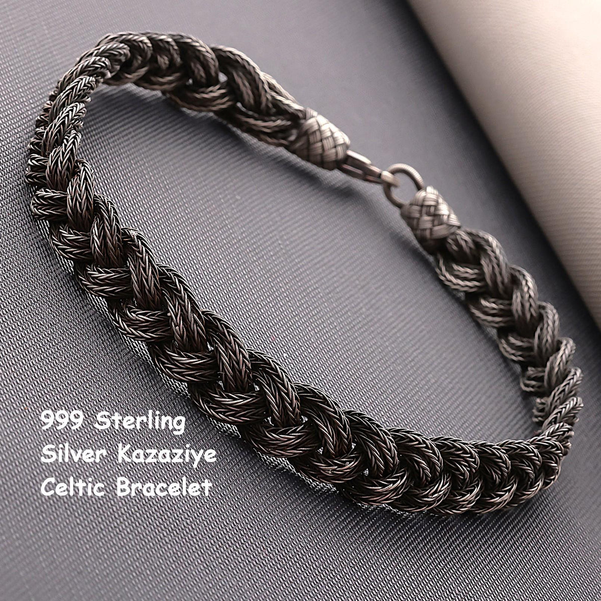 Viking Bracelet - 999 Sterling Silver Kazaziye Hand Braided Bracelet Men, Oxidized Woven Celtic