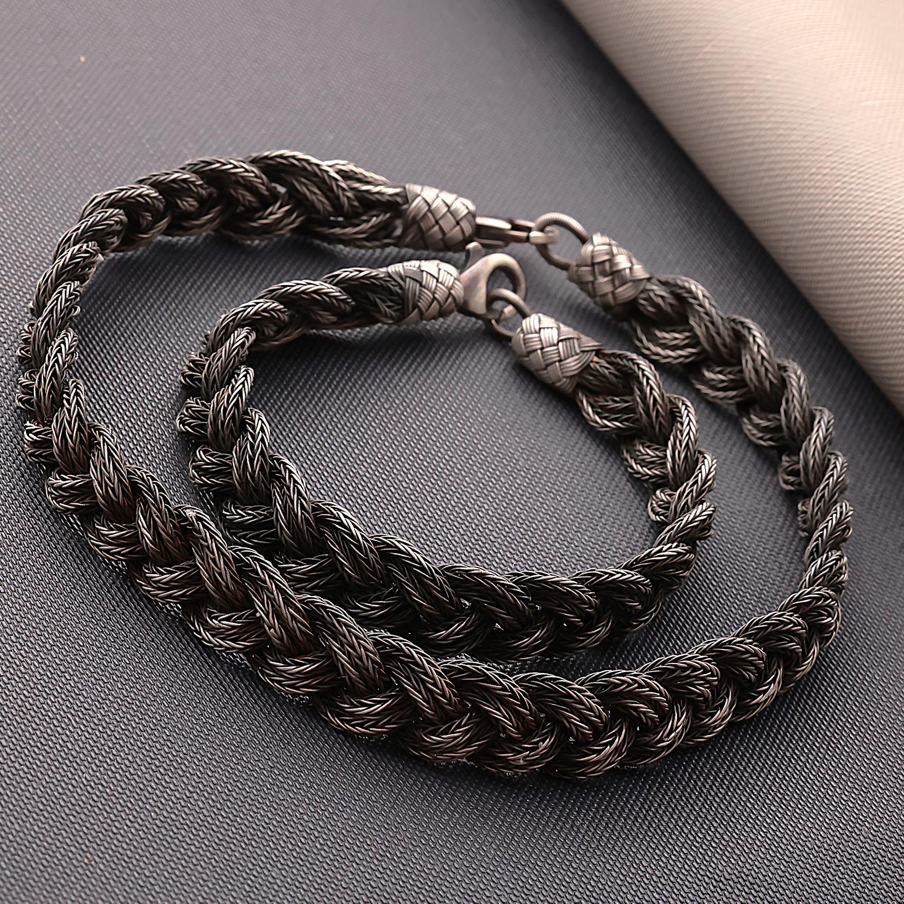 Viking Bracelet - 999 Sterling Silver Kazaziye Hand Braided Bracelet Men, Oxidized Woven Celtic