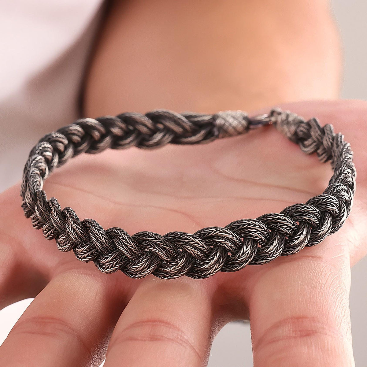 Viking Bracelet - 999 Sterling Silver Kazaziye Hand Braided Bracelet Men, Oxidized Woven Celtic