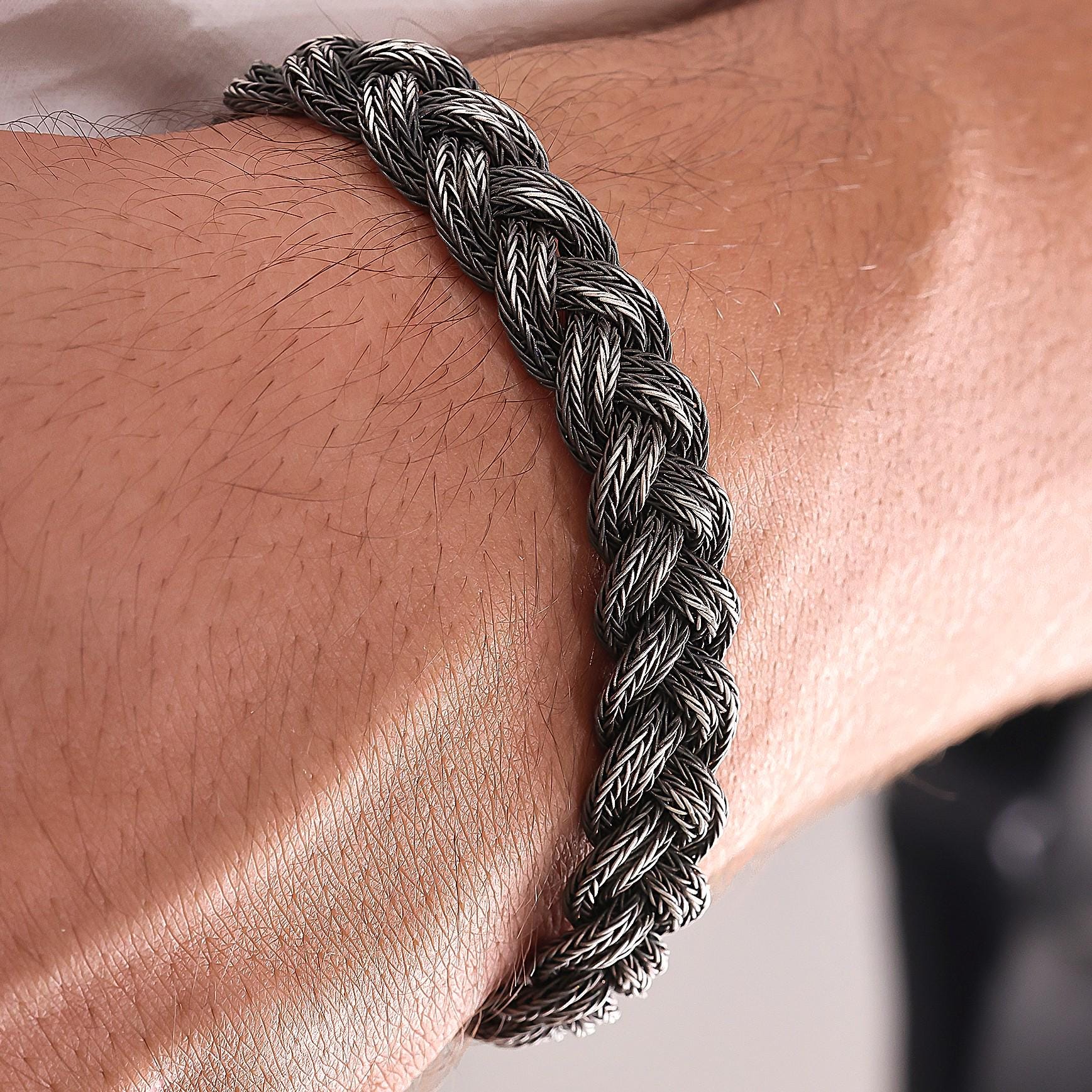 Viking Bracelet - 999 Sterling Silver Kazaziye Hand Braided Bracelet Men, Oxidized Woven Celtic