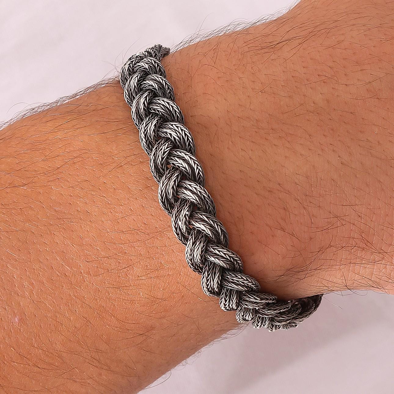 Viking Bracelet - 999 Sterling Silver Kazaziye Hand Braided Bracelet Men, Oxidized Woven Celtic
