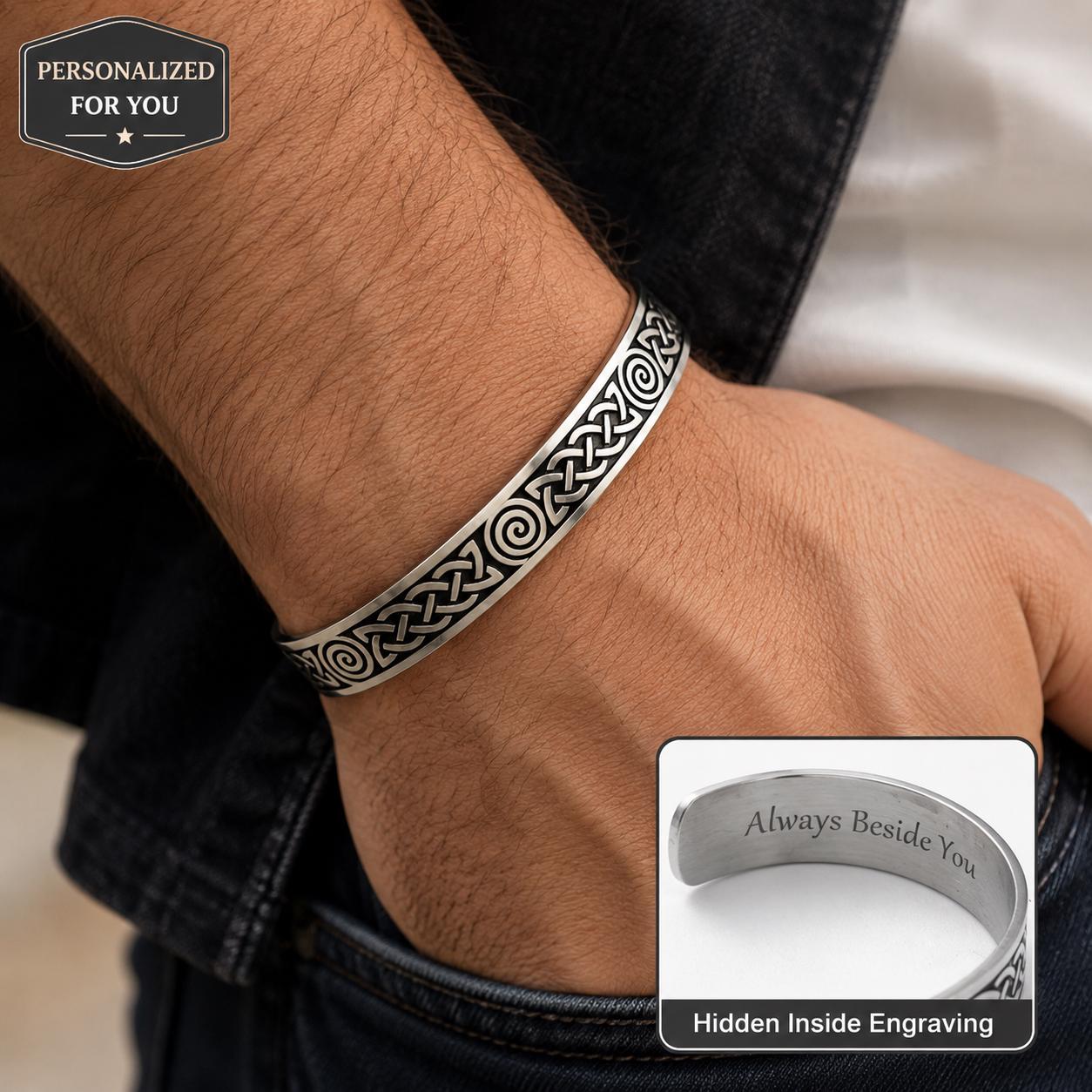 Viking Bracelet - Viking Celtic Knot Cuff Bracelet, Nordic Triskele Stainless Steel Bangle for Men