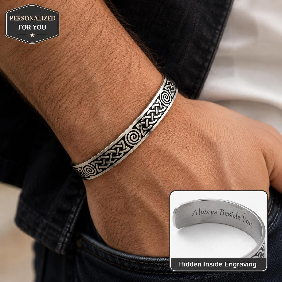 Viking Bracelet - Viking Dragon Cuff Bracelet, Stainless Steel Norse Arm Band, Midgard Serpent