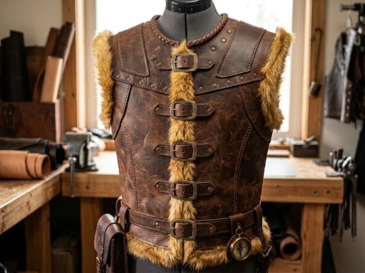 Viking Jacket - Medieval Viking Leather Coat, Fur Collar, Norse Warrior Jacket, Renaissance Fair