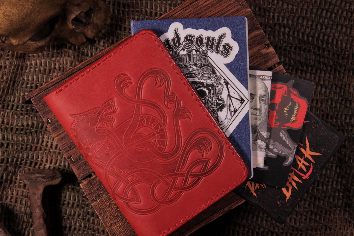 Viking Wolf Leather Accessory - Fenrir Leather Passport Cover: Personalized Viking Gift