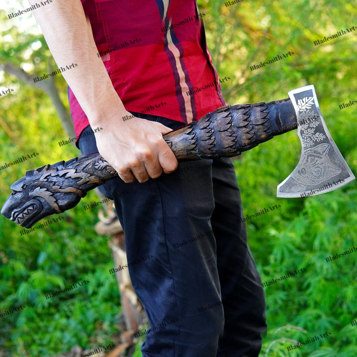 Viking Wolf Weapon Replica - Handmade Viking Raven Axe, Wolf Axe, Norse Hatchet, Medieval Axe