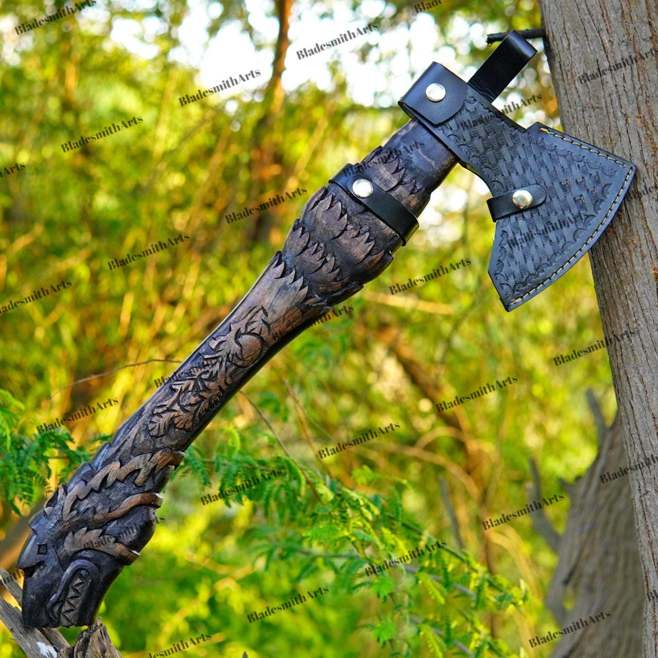 Viking Wolf Weapon Replica - Handmade Viking Raven Axe, Wolf Axe, Norse Hatchet, Medieval Axe