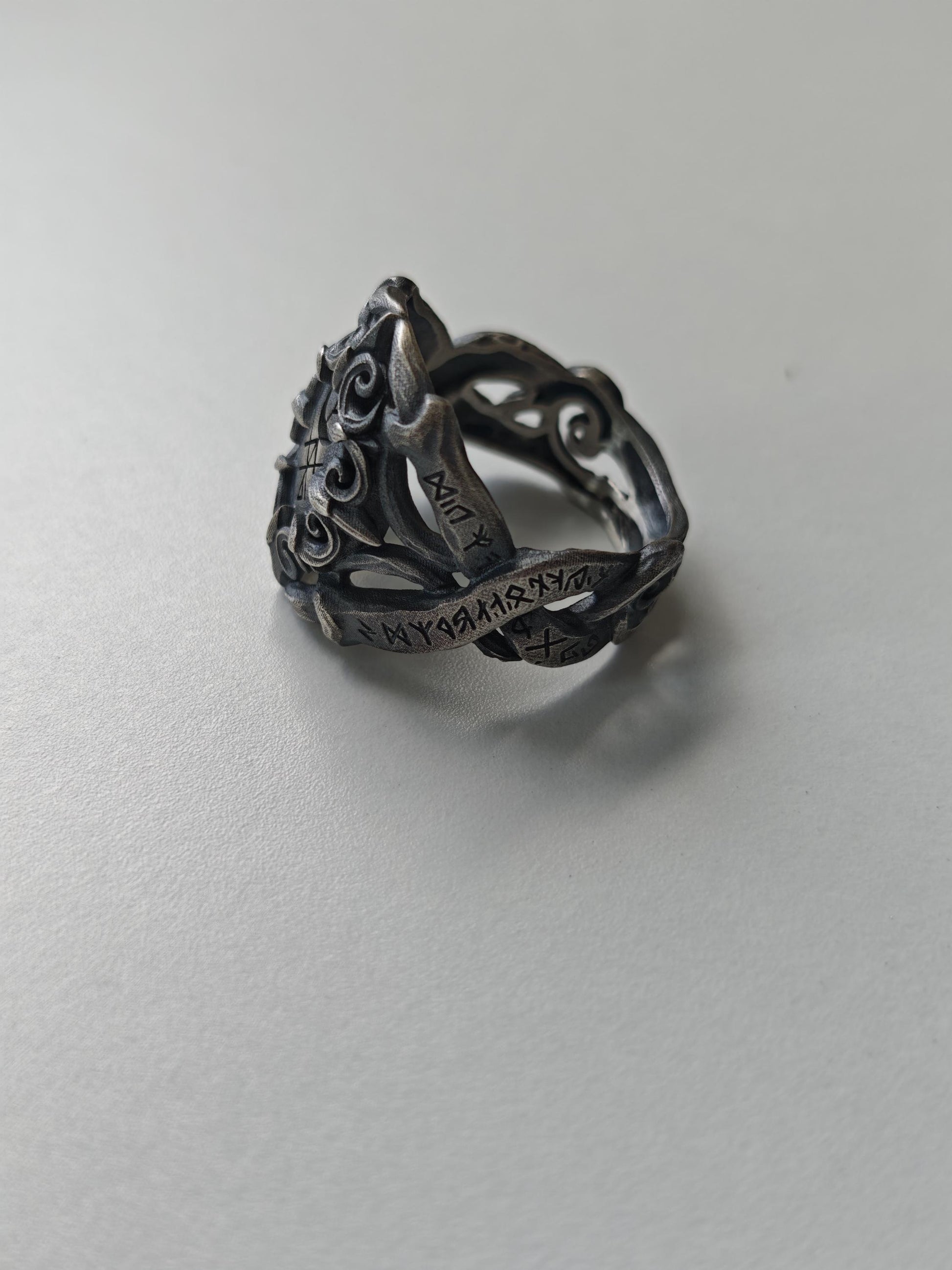 Viking Rune Ring - Viking Gothic Occult Bindrune Shield Intertwined Rune Band Ring, Silver Jewelry