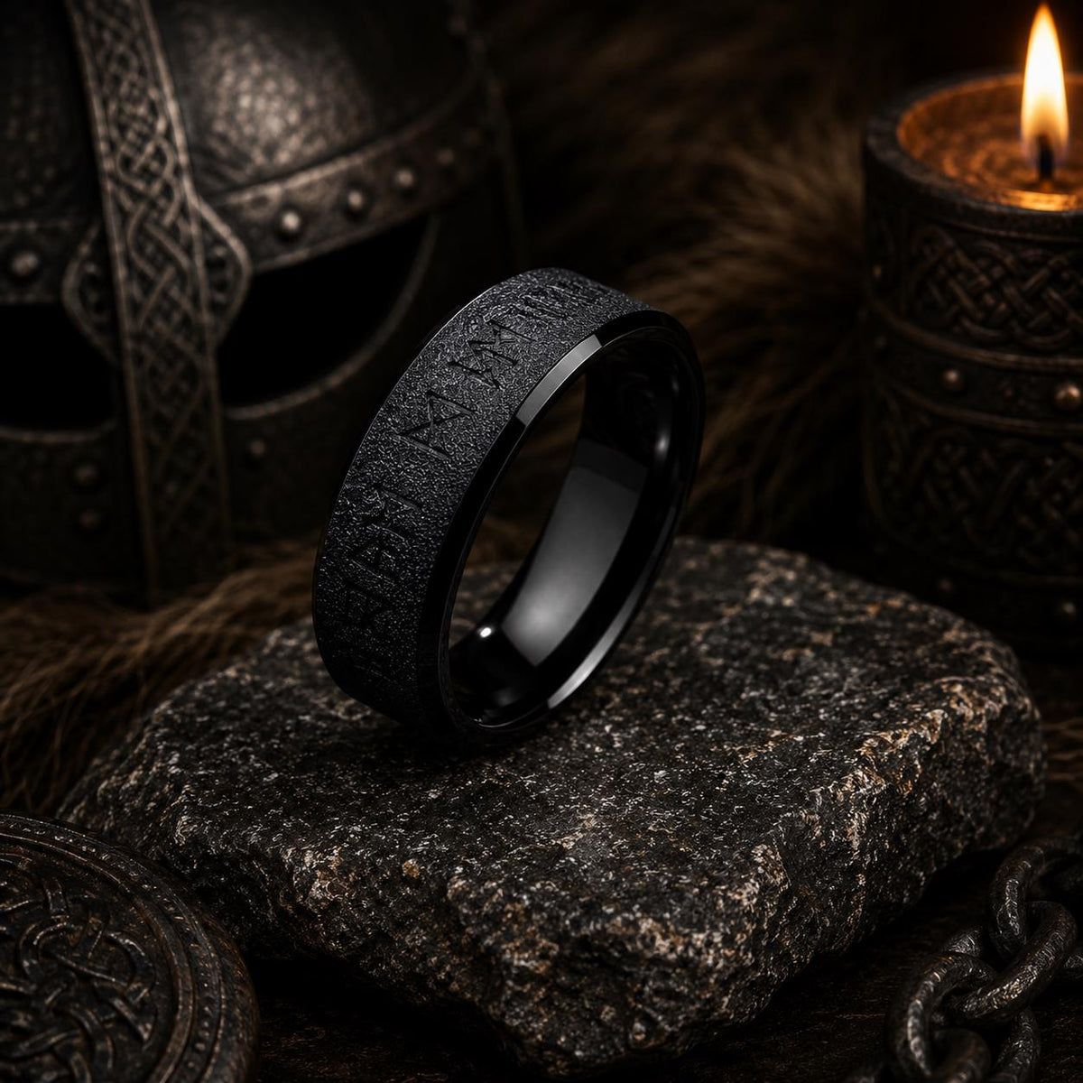 Viking Rune Ring Set of 3 · Norse Stainless Steel Band · Elder Futhark · Nordic Warrior Ring Men