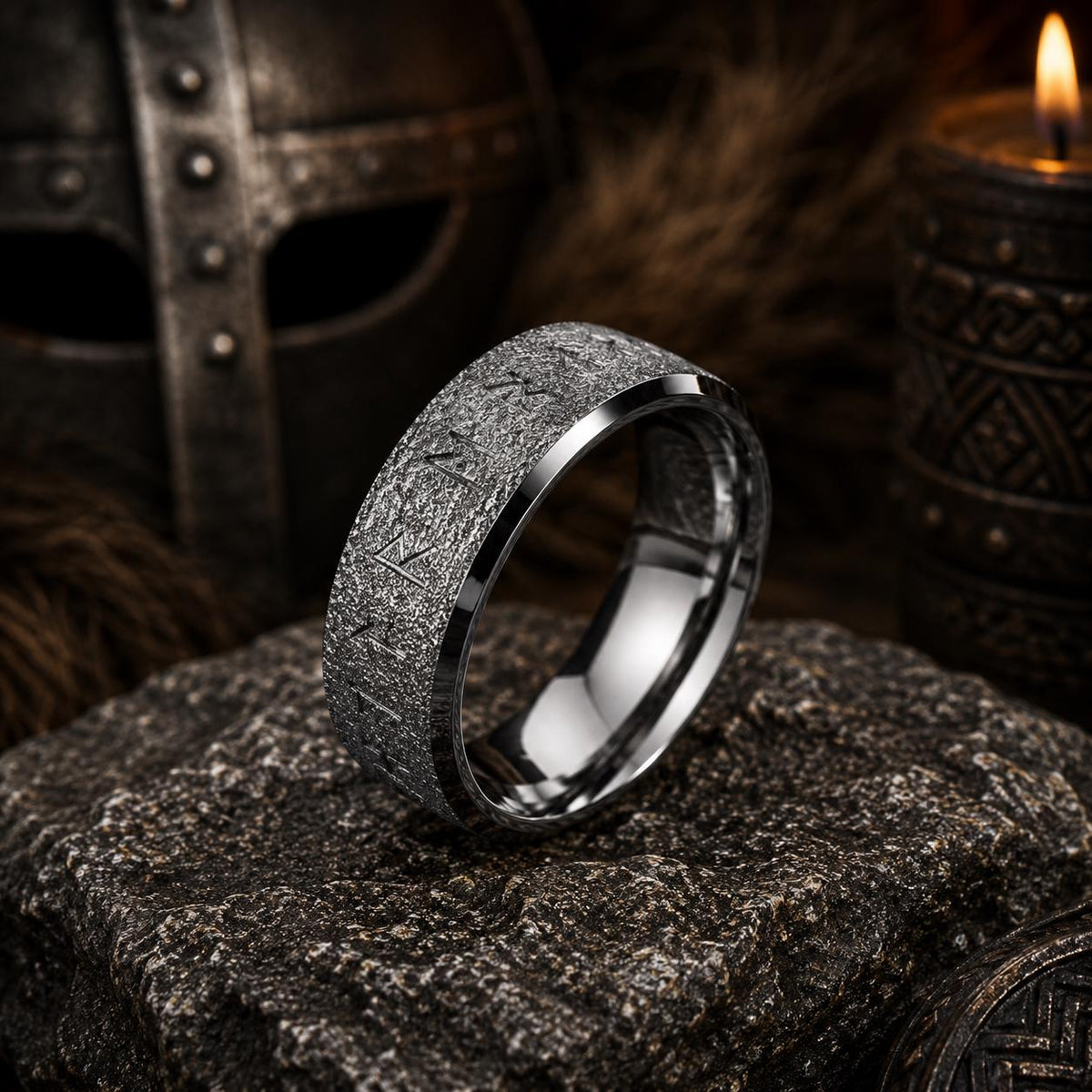 Viking Rune Ring Set of 3 · Norse Stainless Steel Band · Elder Futhark · Nordic Warrior Ring Men