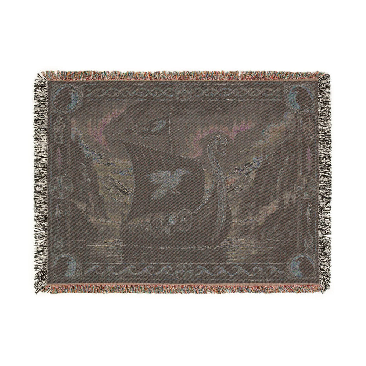 Viking Raven Blanket - Viking Longship Tapestry Wall Hanging Norse Raven Fjord Wall Art Large Wall