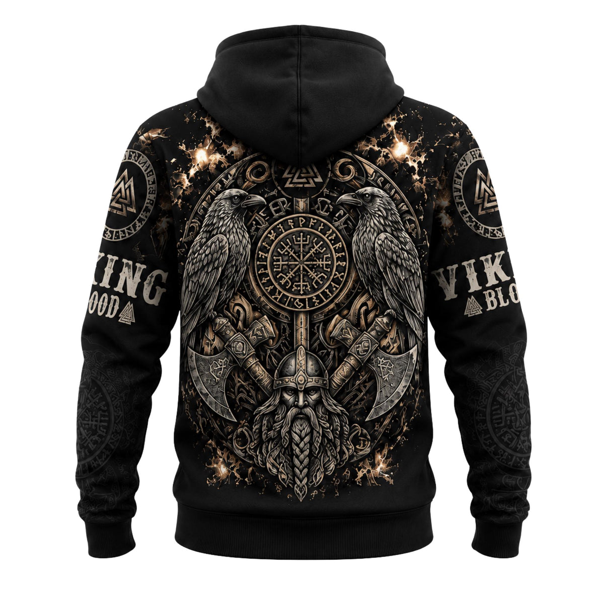 Viking Raven Hoodie - Viking Warrior Hoodie, Norse Raven Rune Pullover, Unisex Nordic Mythology