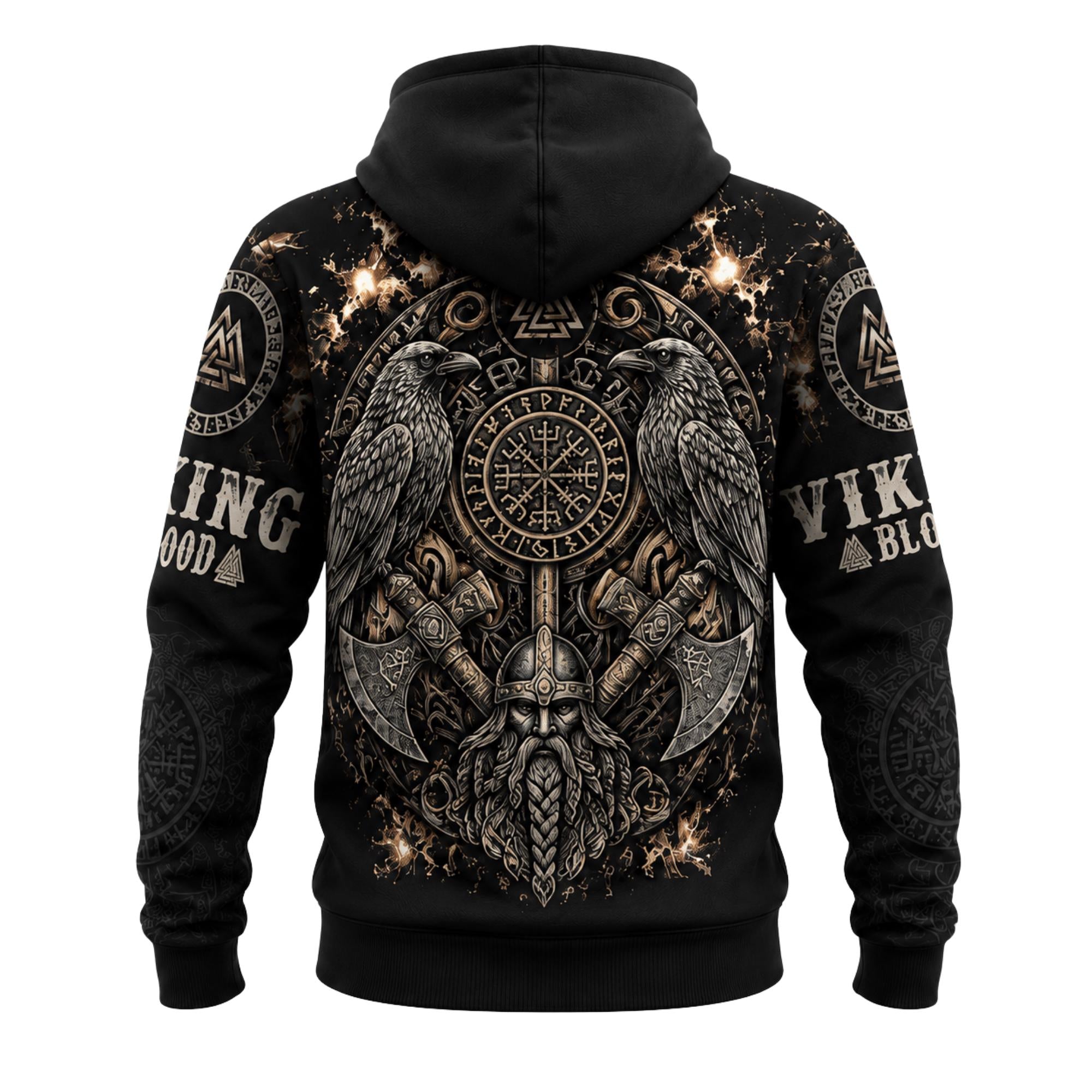 Viking Raven Hoodie - Viking Warrior Hoodie, Norse Raven Rune Pullover, Unisex Nordic Mythology