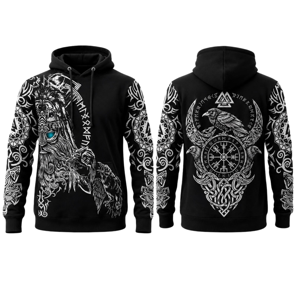 Viking Odin Hoodie - Viking Odin 3D Hoodie, Norse Tattoo Art, Unisex Fleece Sweatshirt