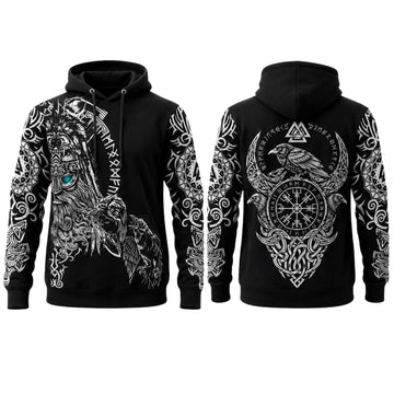 Viking Odin Hoodie - Viking Odin Raven Hoodie, Norse Mythology Valhalla Gift Pullover for Men and