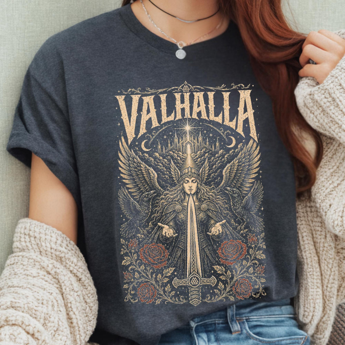 Viking Odin T-Shirt - Viking Sword Valhalla Valkyrie Myth Legend T-Shirt, Nordic Norse Mythology