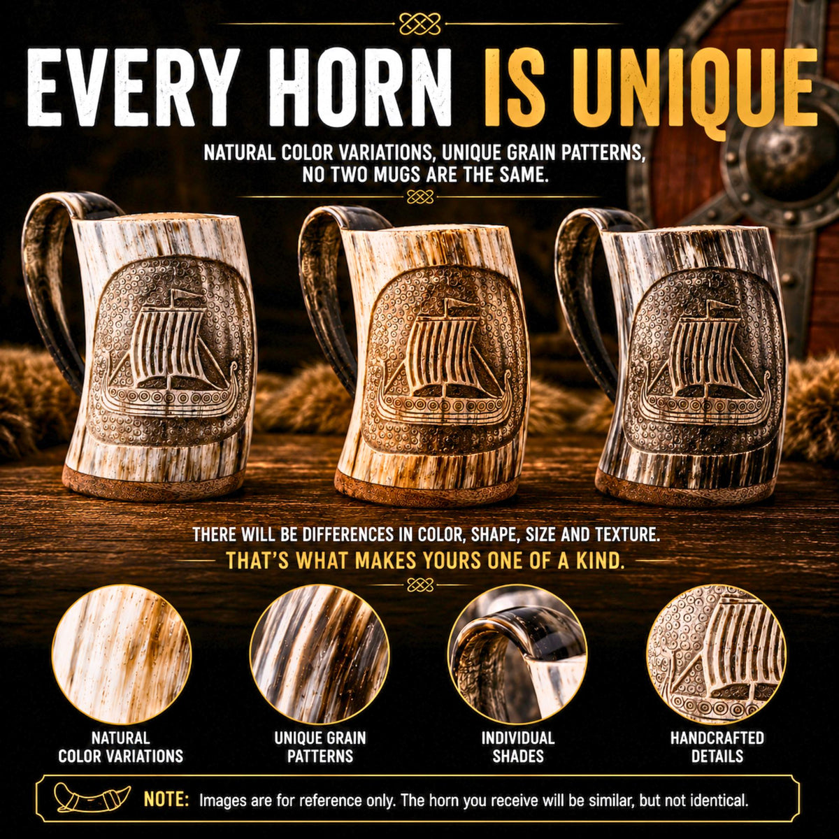 Viking Longship Mug - Personalized Viking Longship Horn Mug, Custom Engraved Wooden Base, Genuine