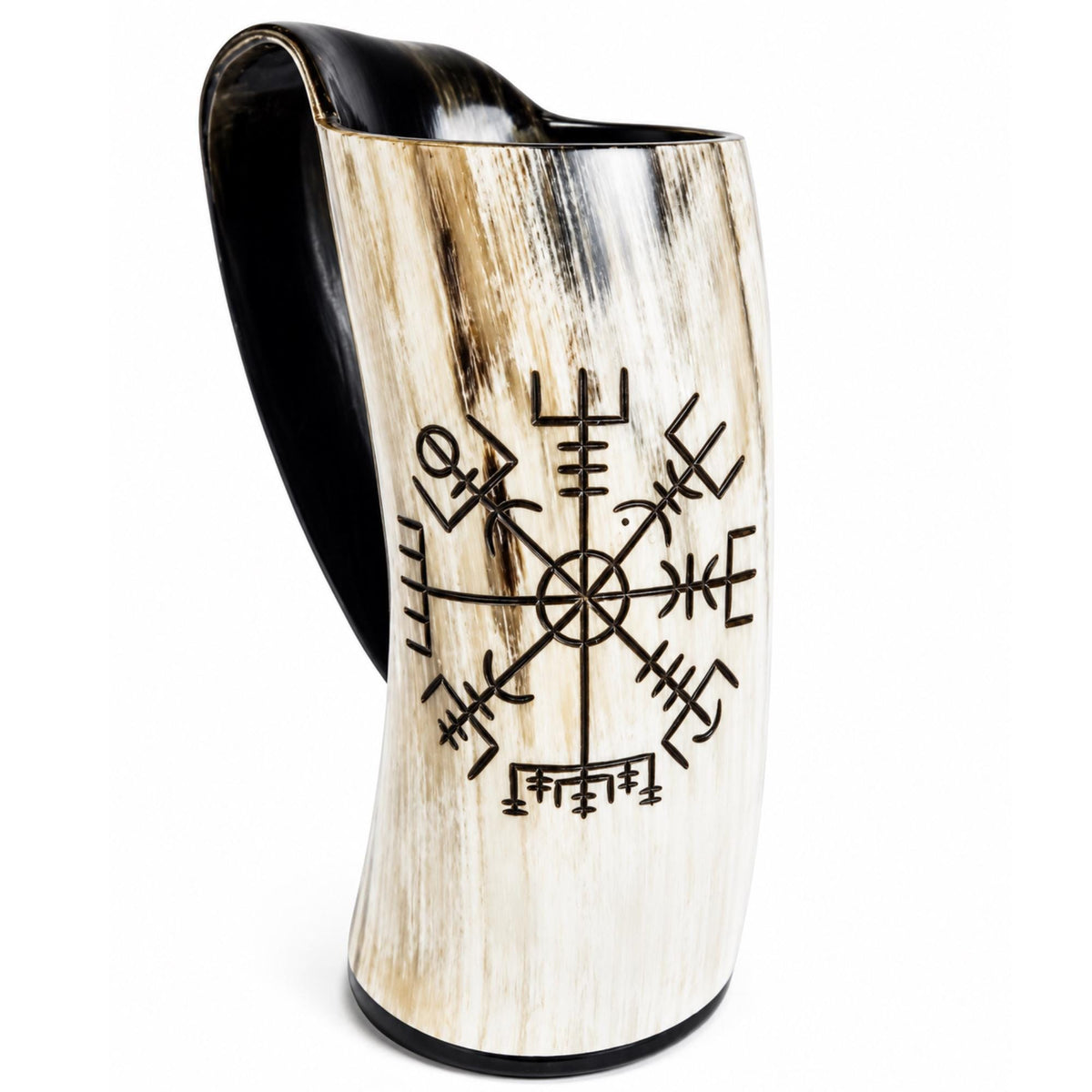 Viking Longship Mug - Personalized Viking Longship Horn Mug, Custom Engraved Wooden Base, Genuine