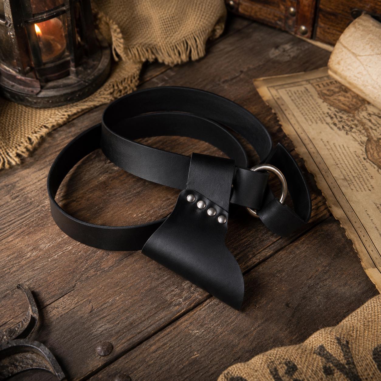 Viking Ring - Medieval Ring Belt, Black Faux Leather Renaissance Viking Cosplay Waist Belt, LARP