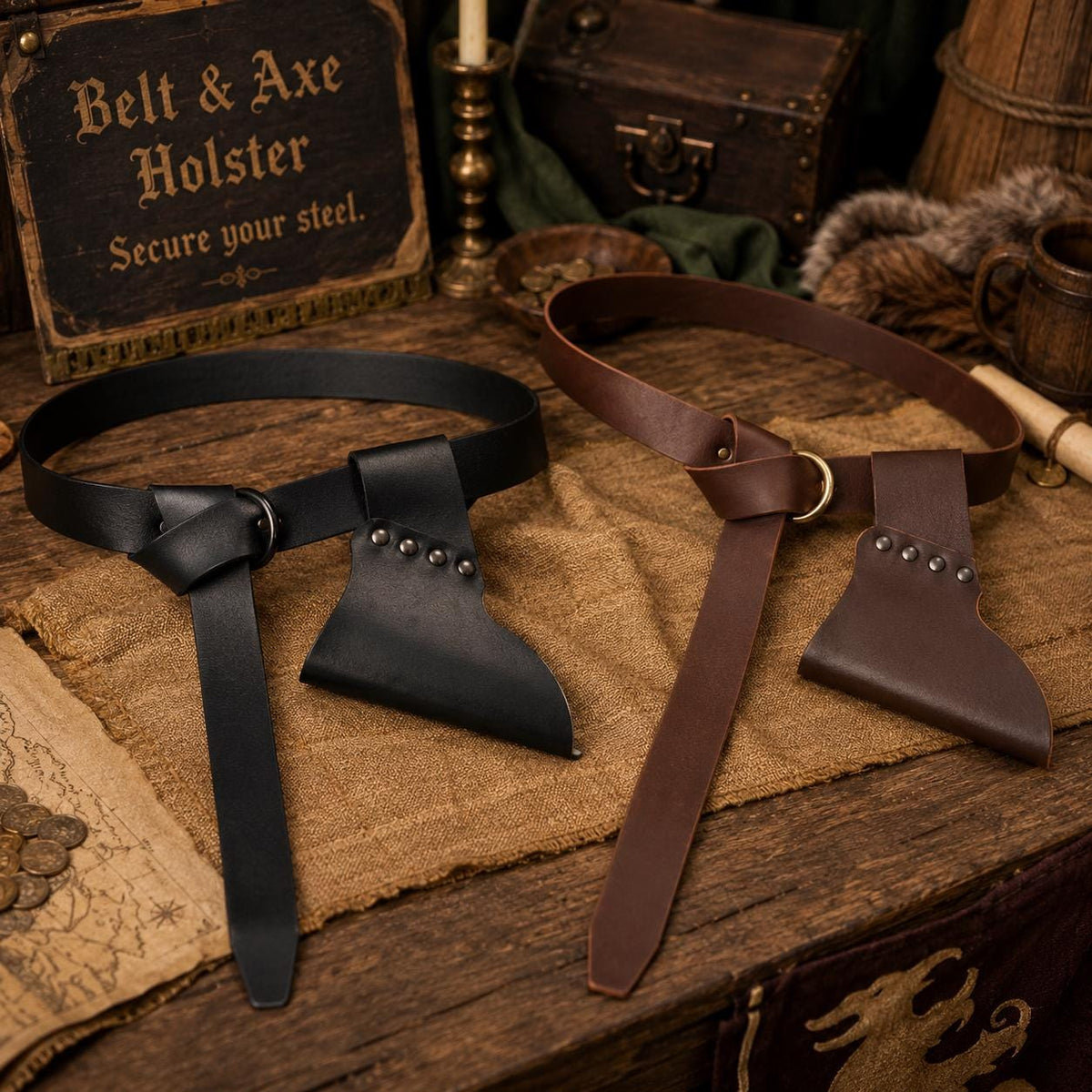 Viking Ring - Medieval Ring Belt, Black Faux Leather Renaissance Viking Cosplay Waist Belt, LARP