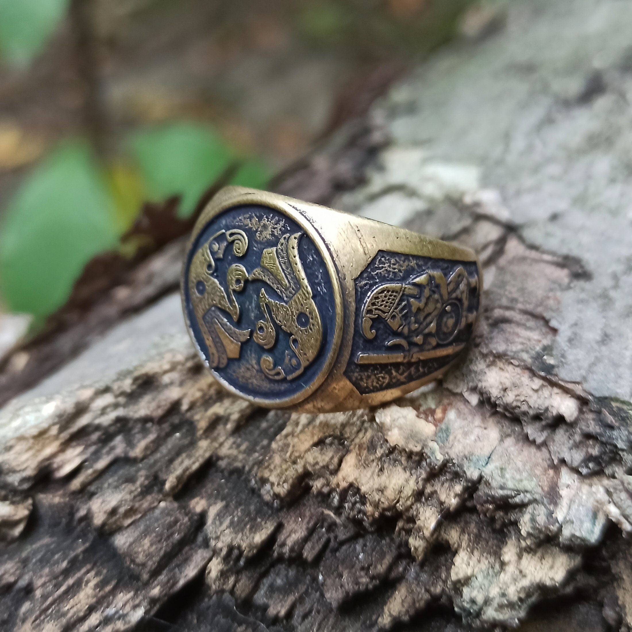 Viking Ring - Viking ship wide band ring Petroglyph Nordic ring Norse pagan Ancient jewelry