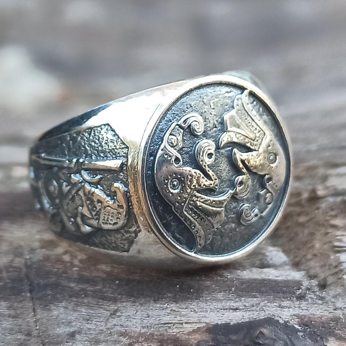 Viking Raven Ring - Raven ring Viking jewelry signet rings for men Norse mythology Ancient jewelry