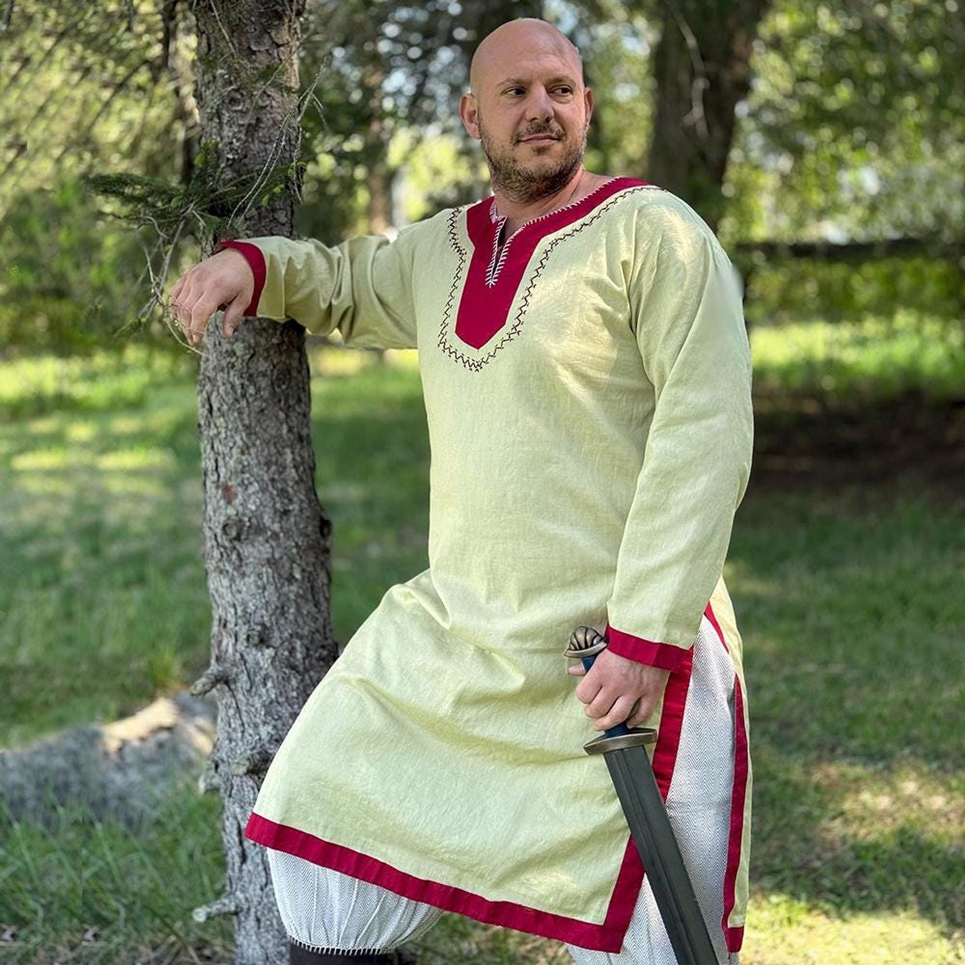 Viking T-Shirt - Embroidered Viking Tunic: Pure Lambs wool with cotton Lining, Reenactment Garb