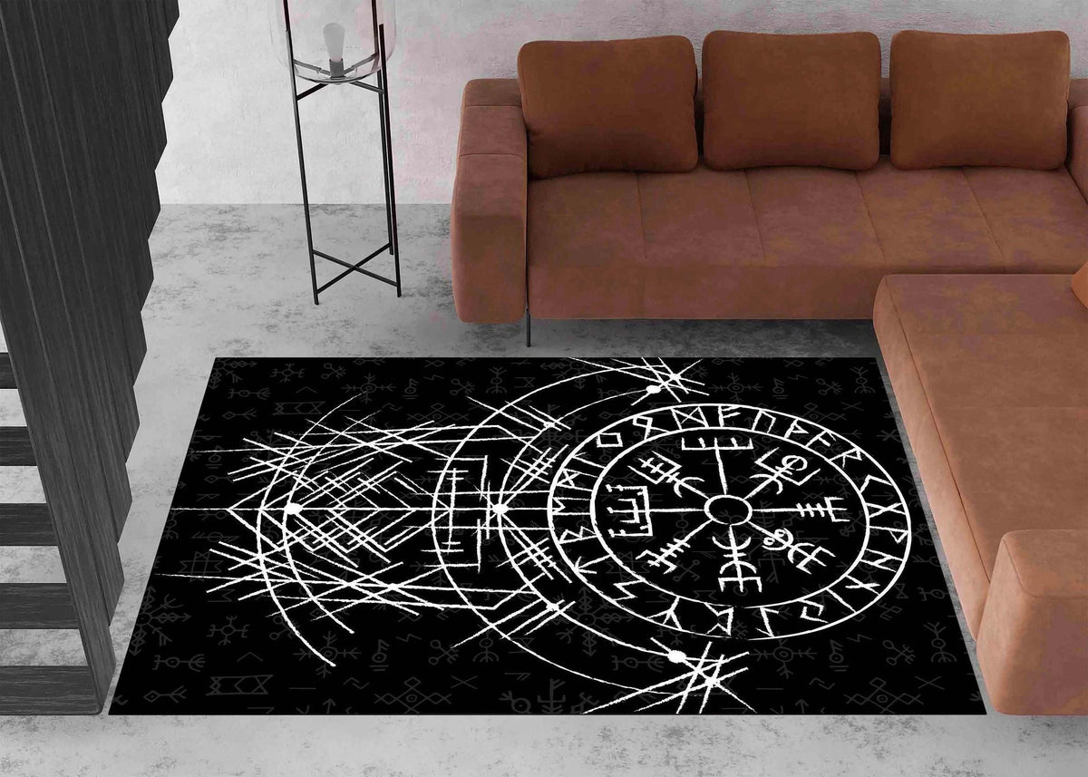 Viking Rug - Viking Axe Runner Rug, Nordic Warrior Black Gold Decor, Norse Myth Battle Axe Carpet