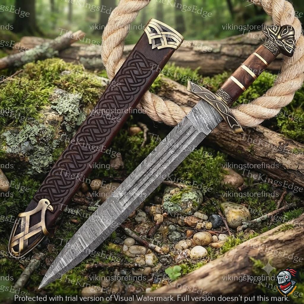 Viking Costume & LARP - 36” Damascus Northmen Sword with Scabbard, Handmade Collectible Medieval