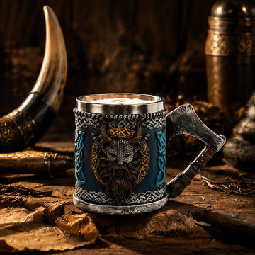 Viking Mug - Viking Axe Handle Beer Mug, Handmade Nordic Warrior Stainless Steel Tankard