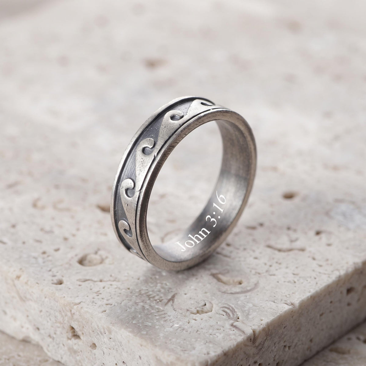 Viking Rune Ring - Engraved Viking Rune Ring, Hammered Sterling Silver Futhark Band, Ancient Norse
