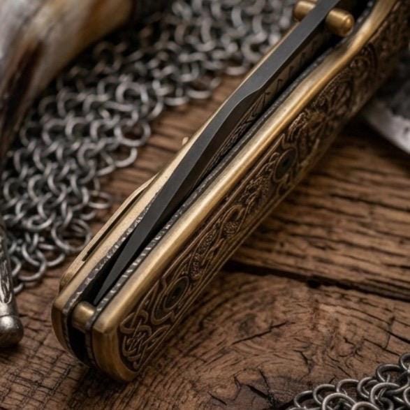 Viking Weapon Replica - Engraved Viking Folding Tool, Norse Mythology Pocket Accessory, Celtic
