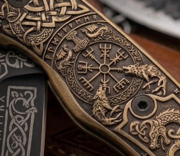 Viking Weapon Replica - Engraved Viking Folding Tool, Norse Mythology Pocket Accessory, Celtic