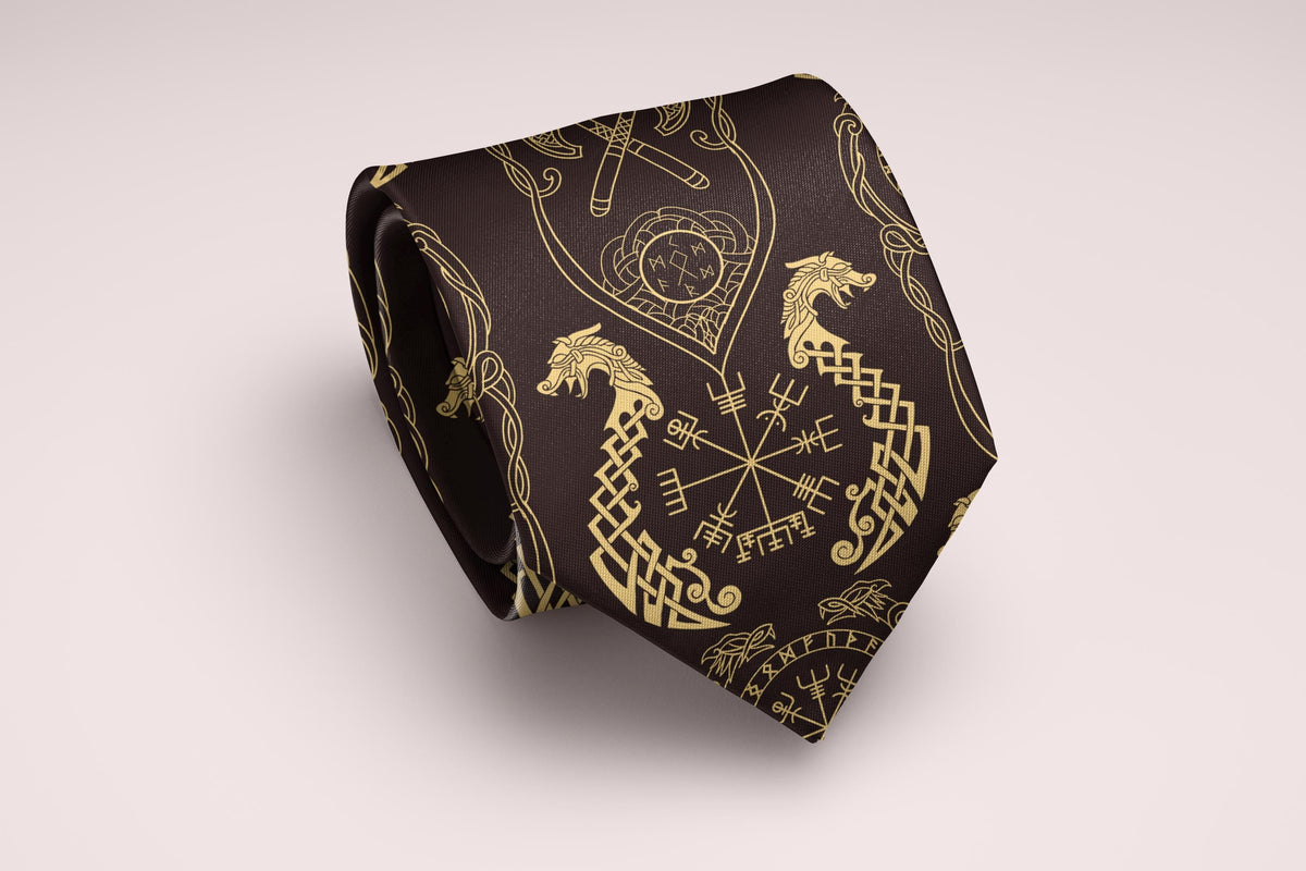 Viking Vegvisir Compass Leather Accessory - Viking Tie, Norse Necktie, Vegvisir Tie, Viking Wedding